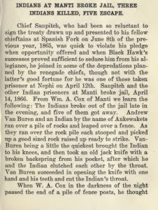 [Apr 13, 1866] Indians at Manti Broke Jail, Three Indians Killed, Five Escape Part 1