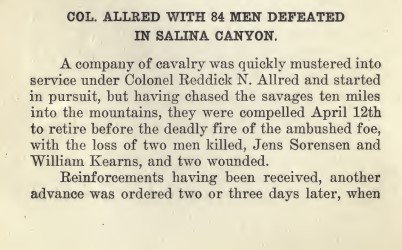 Col. Allred with 84 Men Defeated in Salina Canyon