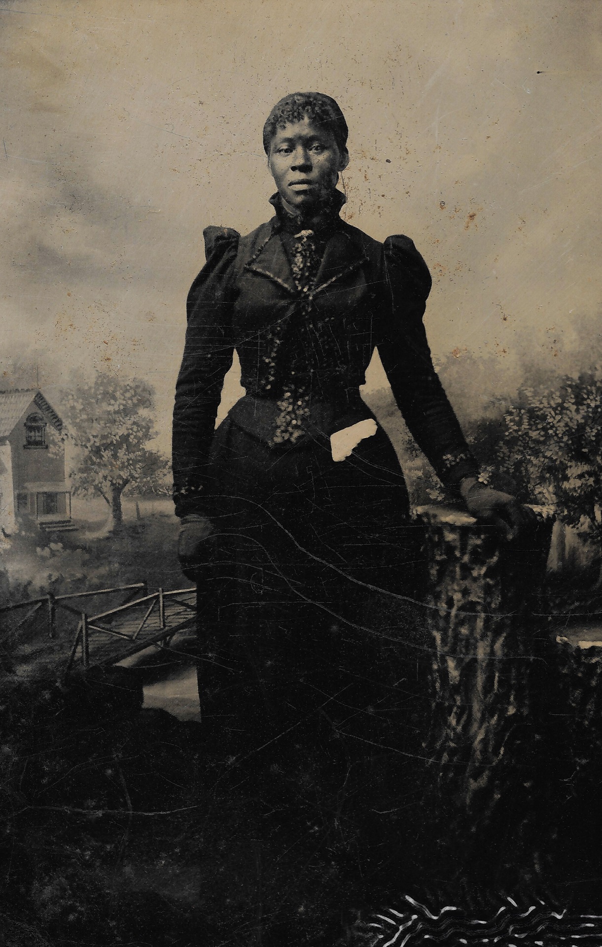 Portrait of African American Woman in Black Dress Lehi Utah Tintype Scan