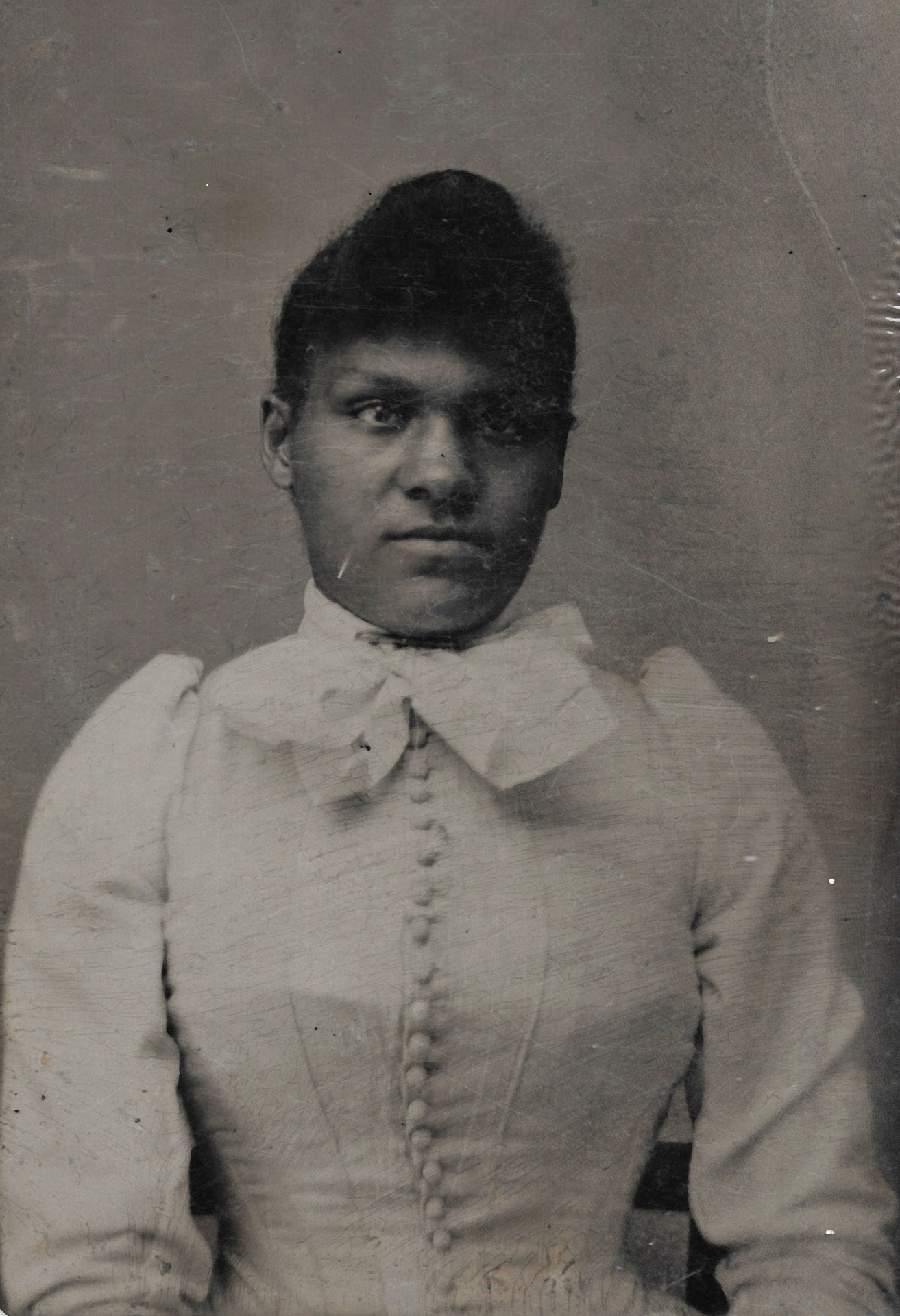 Portrait of African American Woman in a White Dress Lehi Utah Tintype Scan